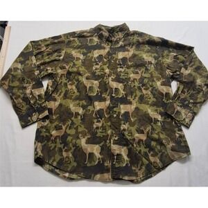 VTG Woolrich Men's Olive Camouflage Deer Shirt XL All over print Cotton Hunting
